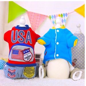 NEW Premium USA 🇺🇸 Pet Clothing. Red, White and Blue Jumpsuit. Warm Fleece. M.